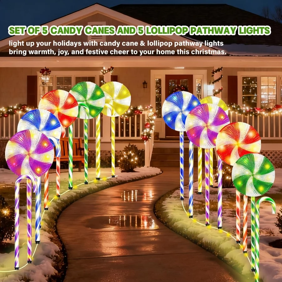 10PK Flashing Christmas Candy Cane Lollipop Lights for Pathway Outdoor, Christmas Decorations Outdoo - 03 10PK Flashing Christmas Candy Cane Lollipop Lights for Pathway Outdoor Christmas Decorations Outdoo 03