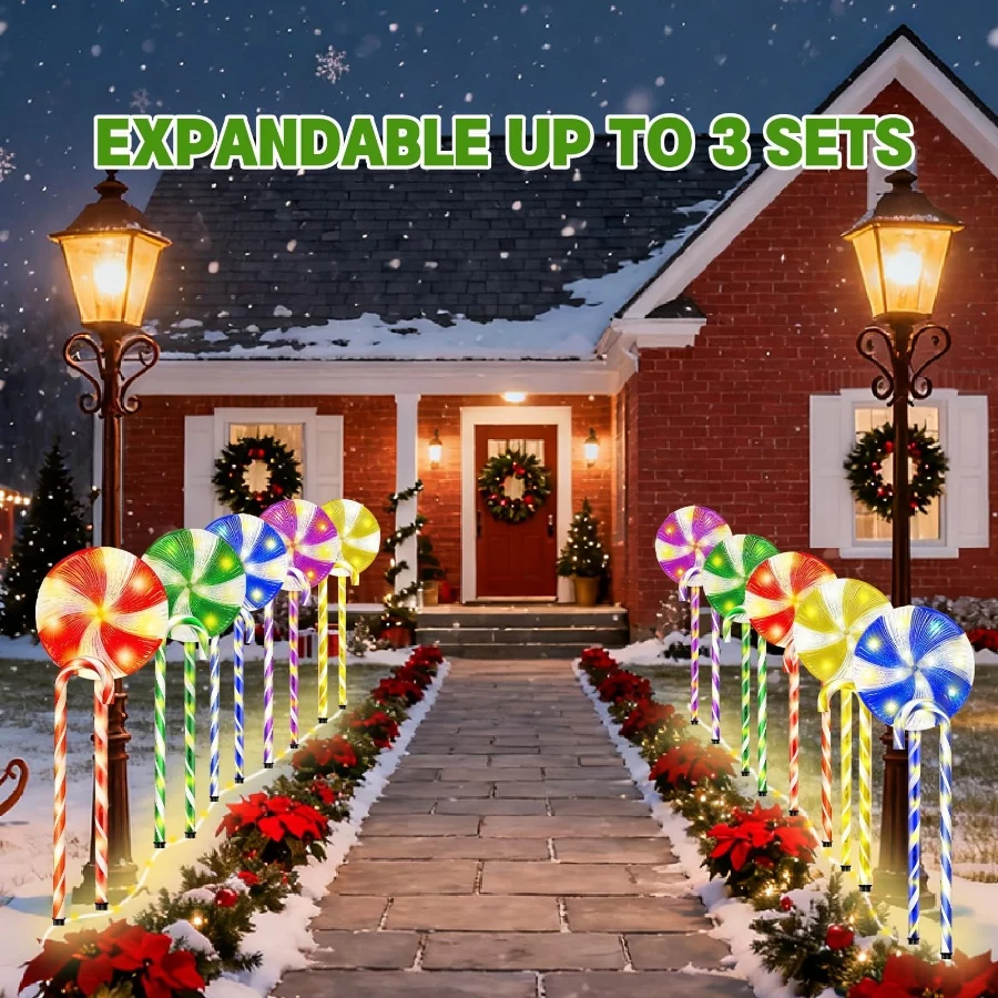 10PK Flashing Christmas Candy Cane Lollipop Lights for Pathway Outdoor, Christmas Decorations Outdoo - 05 10PK Flashing Christmas Candy Cane Lollipop Lights for Pathway Outdoor Christmas Decorations Outdoo 05