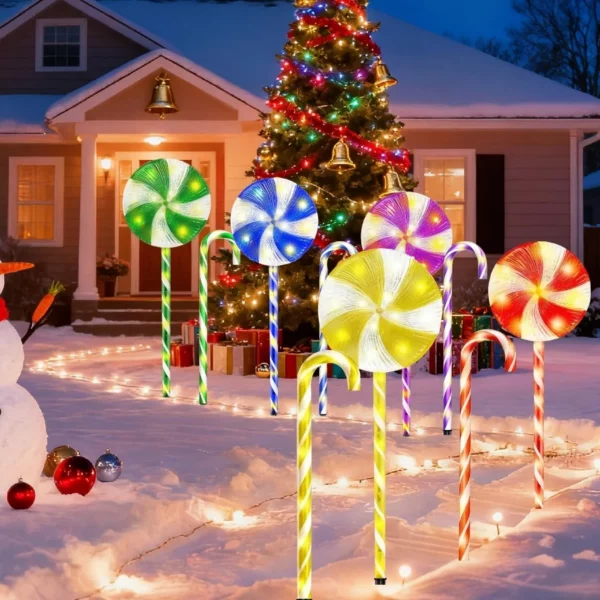 10 Pack Flashing Christmas Candy Cane Lollipop Lights, 130 LED 8 Modes Waterproof Outdoor Pathway Yard Decorations Multicolor