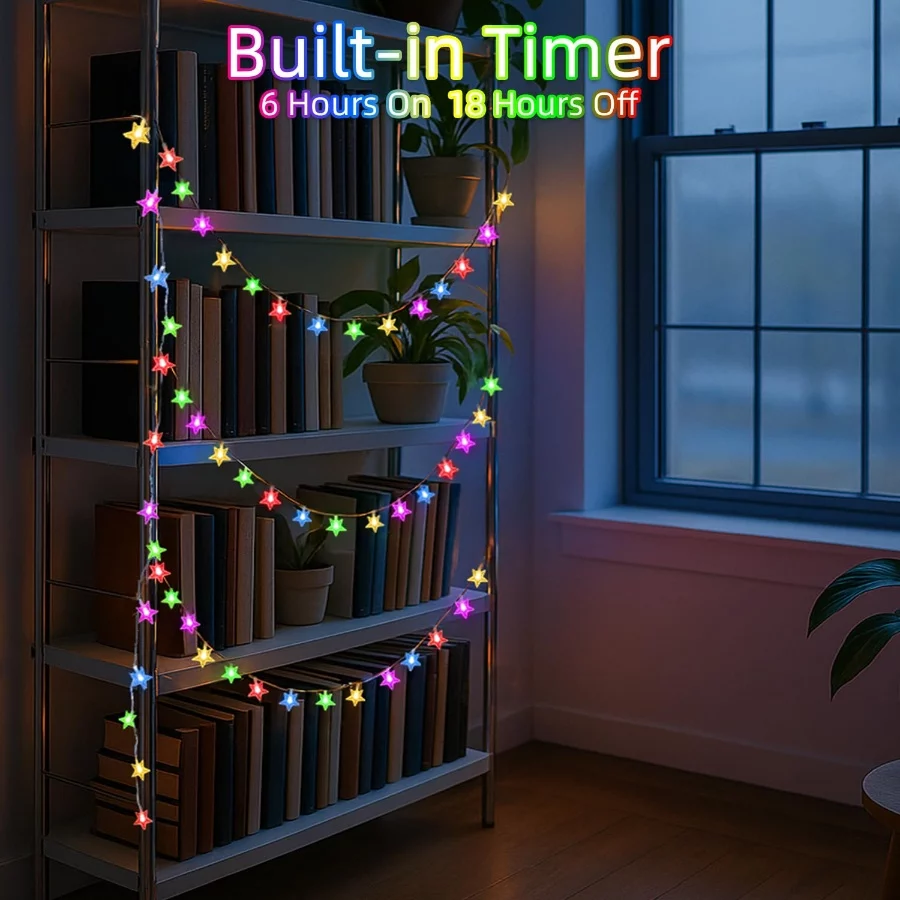 120 LED 40FT Star String Lights, 8 Modes Plug in Christmas Lights with Timer & Memory, Indoor Outdoo - 03 120 LED 40FT Star String Lights 8 Modes Plug in Christmas Lights with Timer Memory Indoor Outdoo 03