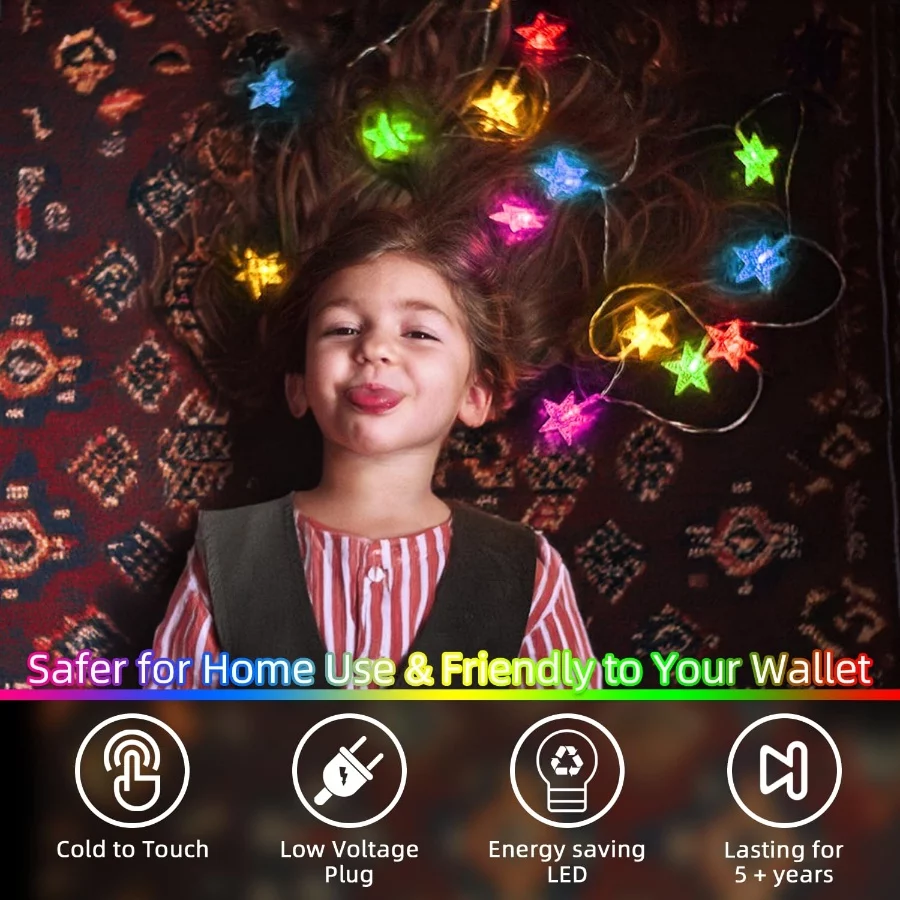 120 LED 40FT Star String Lights, 8 Modes Plug in Christmas Lights with Timer & Memory, Indoor Outdoo - 04 120 LED 40FT Star String Lights 8 Modes Plug in Christmas Lights with Timer Memory Indoor Outdoo 04