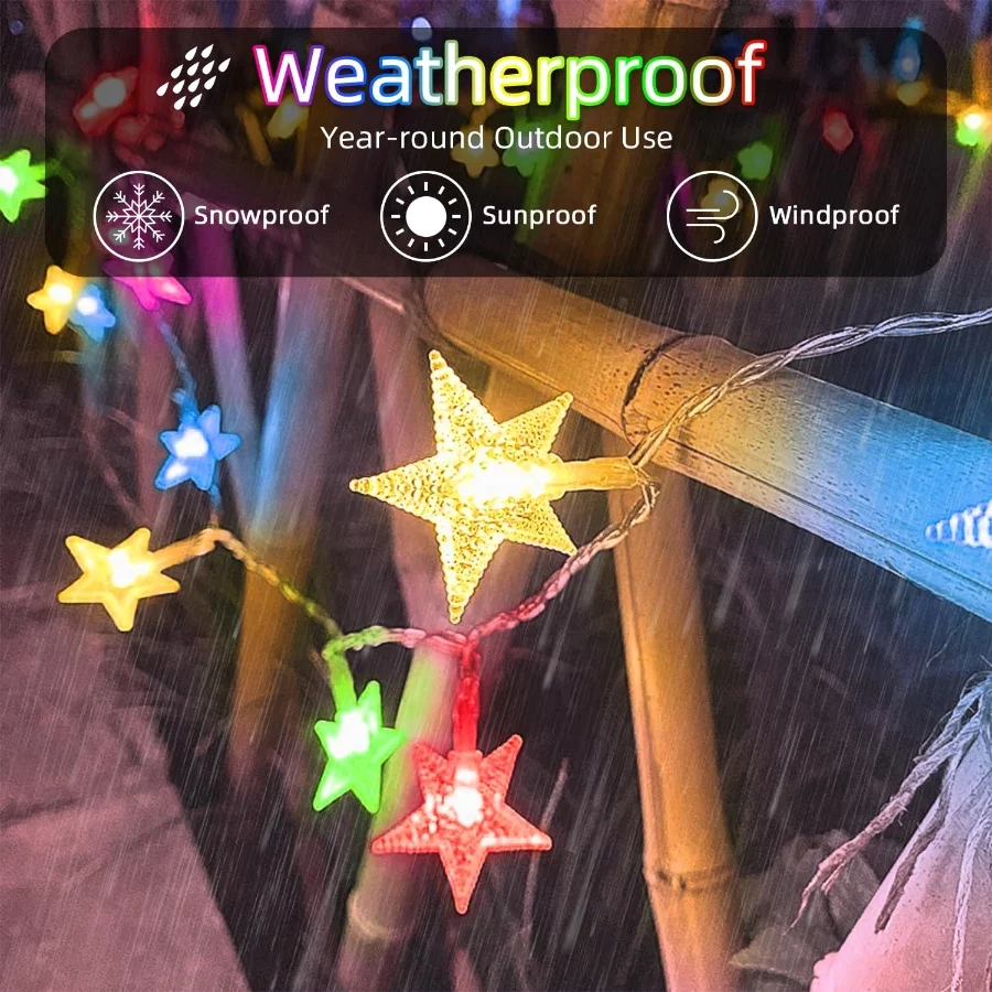 120 LED 40FT Star String Lights, 8 Modes Plug in Christmas Lights with Timer & Memory, Indoor Outdoo - 06 120 LED 40FT Star String Lights 8 Modes Plug in Christmas Lights with Timer Memory Indoor Outdoo 06