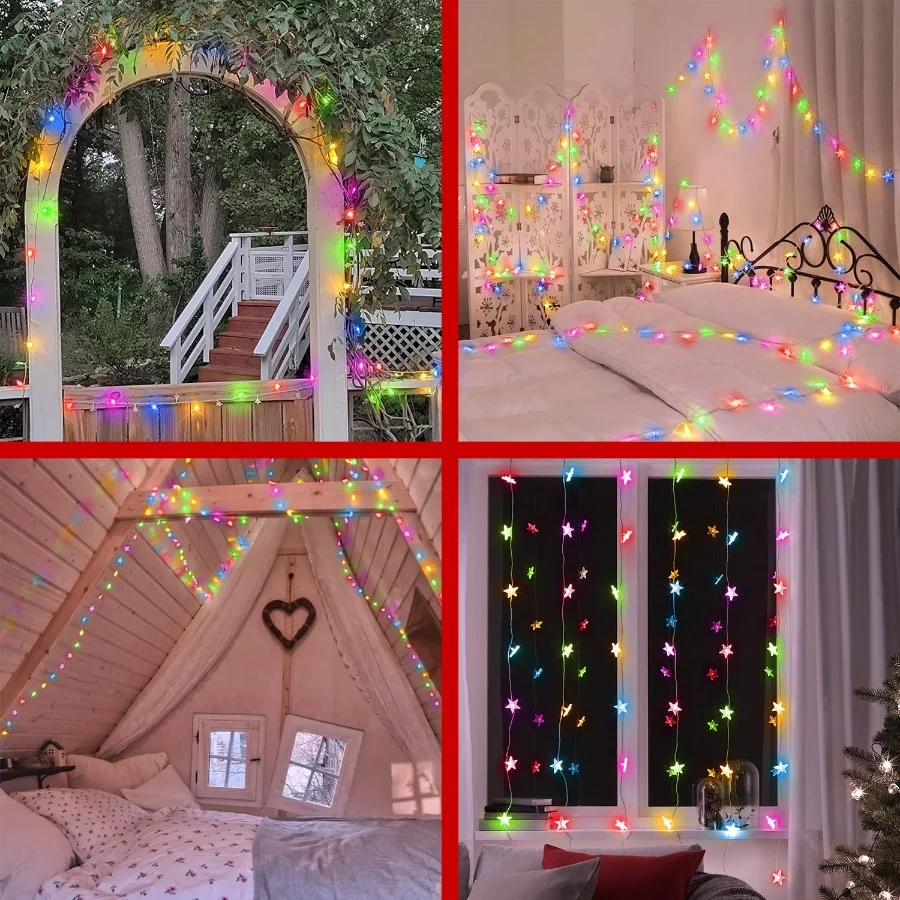 120 LED 40FT Star String Lights, 8 Modes Plug in Christmas Lights with Timer & Memory, Indoor Outdoo - 07 120 LED 40FT Star String Lights 8 Modes Plug in Christmas Lights with Timer Memory Indoor Outdoo 07