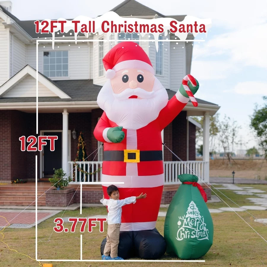 12FT Giant Christmas Blow Up Santa Claus with Cane Candy & Gift Bag, Built-in LED Lights, Christmas - 02 12FT Giant Christmas Blow Up Santa Claus with Cane Candy Gift Bag Built in LED Lights Christmas 02