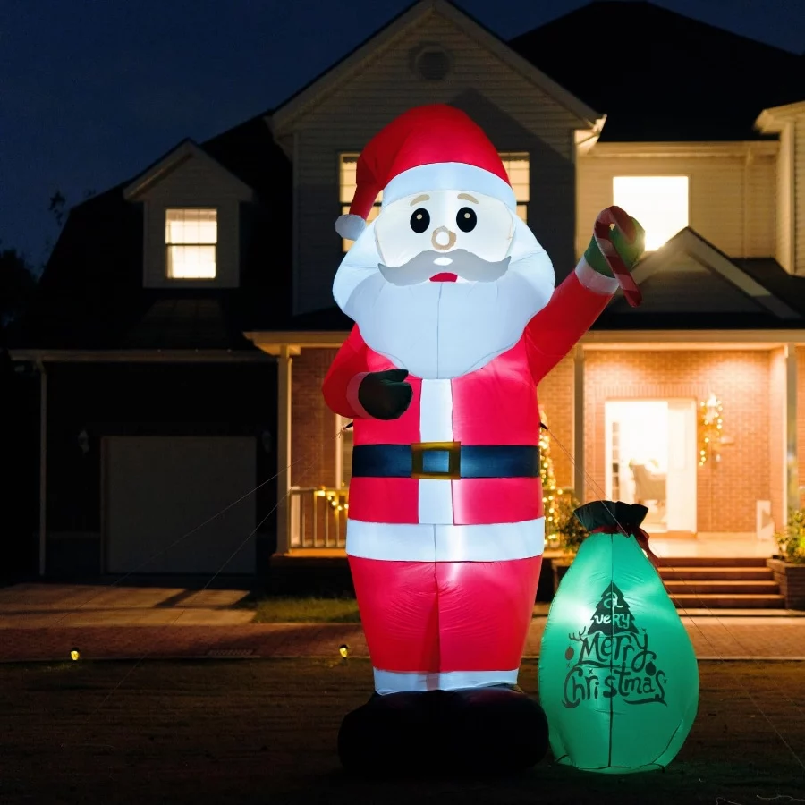 12FT Giant Christmas Blow Up Santa Claus with Cane Candy & Gift Bag, Built-in LED Lights, Christmas - 04 12FT Giant Christmas Blow Up Santa Claus with Cane Candy Gift Bag Built in LED Lights Christmas 04