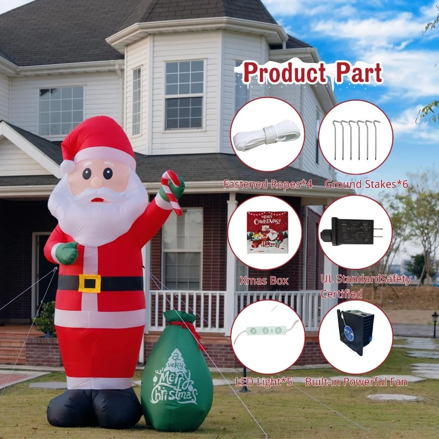 12FT Giant Christmas Blow Up Santa Claus with Cane Candy & Gift Bag, Built-in LED Lights, Christmas - 06 12FT Giant Christmas Blow Up Santa Claus with Cane Candy Gift Bag Built in LED Lights Christmas 06