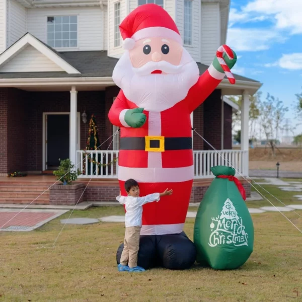 12FT Large Blow Up Santa Claus Inflatable with LED Lights, Candy Cane & Gift Bag, Outdoor Yard Lawn Garden Holiday Decor Waterproof