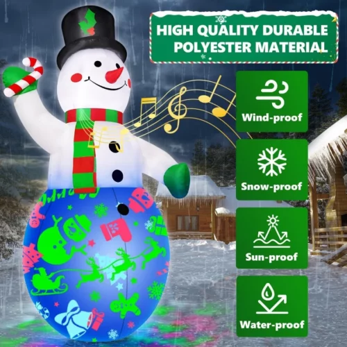 12FT Giant Christmas Inflatables Decorations Snowman Built in Music 360° Rotation 3 Color LED Ligh 03