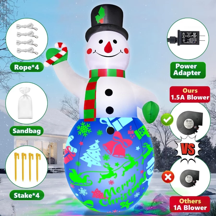 12FT Giant Christmas Inflatables Decorations Snowman Built-in Music & 360° Rotation 3-Color LED Ligh - 04 12FT Giant Christmas Inflatables Decorations Snowman Built in Music 360° Rotation 3 Color LED Ligh 04