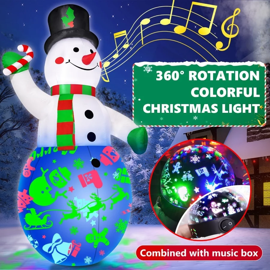 12FT Giant Christmas Inflatables Decorations Snowman Built-in Music & 360° Rotation 3-Color LED Ligh - 05 12FT Giant Christmas Inflatables Decorations Snowman Built in Music 360° Rotation 3 Color LED Ligh 05
