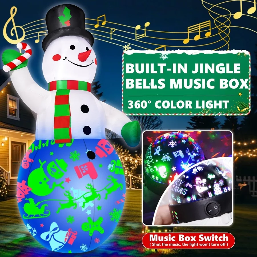 12FT Giant Christmas Inflatables Decorations Snowman Built-in Music & 360° Rotation 3-Color LED Ligh - 06 12FT Giant Christmas Inflatables Decorations Snowman Built in Music 360° Rotation 3 Color LED Ligh 06