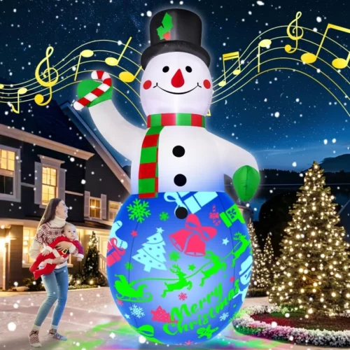 12FT Giant Christmas Inflatables Decorations Snowman Built in Music 360° Rotation 3 Color LED Ligh 09