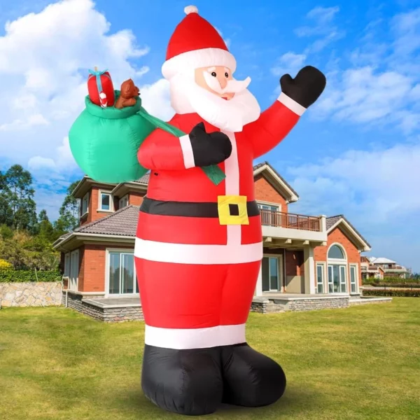 12FT Giant Christmas Inflatable Santa with Gift – Built-in LED & Rotating Lights Blow Up Yard Decor for Outdoor Lawn, Garden & Xmas Party USA