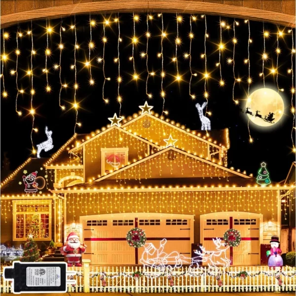 Super Long 131Ft 1280 LED Christmas Curtain Lights, Warm White Waterproof Fairy String Lights with 8 Modes Memory Timer