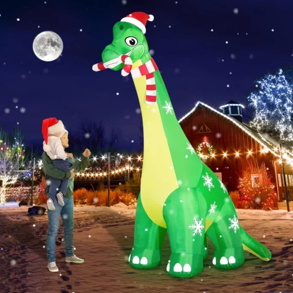 13FT Giant Dinosaur Christmas Inflatable with Built-in LED Lights & Santa Hat – Huge Blow Up Yard Decor with Candy Cane for Xmas Holiday Party Outdoor Indoor
