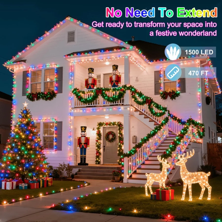 1500LED Christmas Lights Outdoor Use, 470ft 12 Modes Multicolor LED String Lights with Timer Dimmabl - 02 1500LED Christmas Lights Outdoor Use 470ft 12 Modes Multicolor LED String Lights with Timer Dimmabl 02