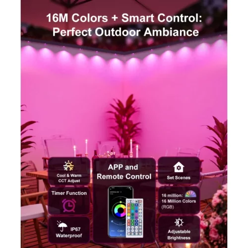 150Ft Permanent Outdoor LightsSmart RGB Outdoor Lights with Remote APP Control IP67 Waterproof Out 03