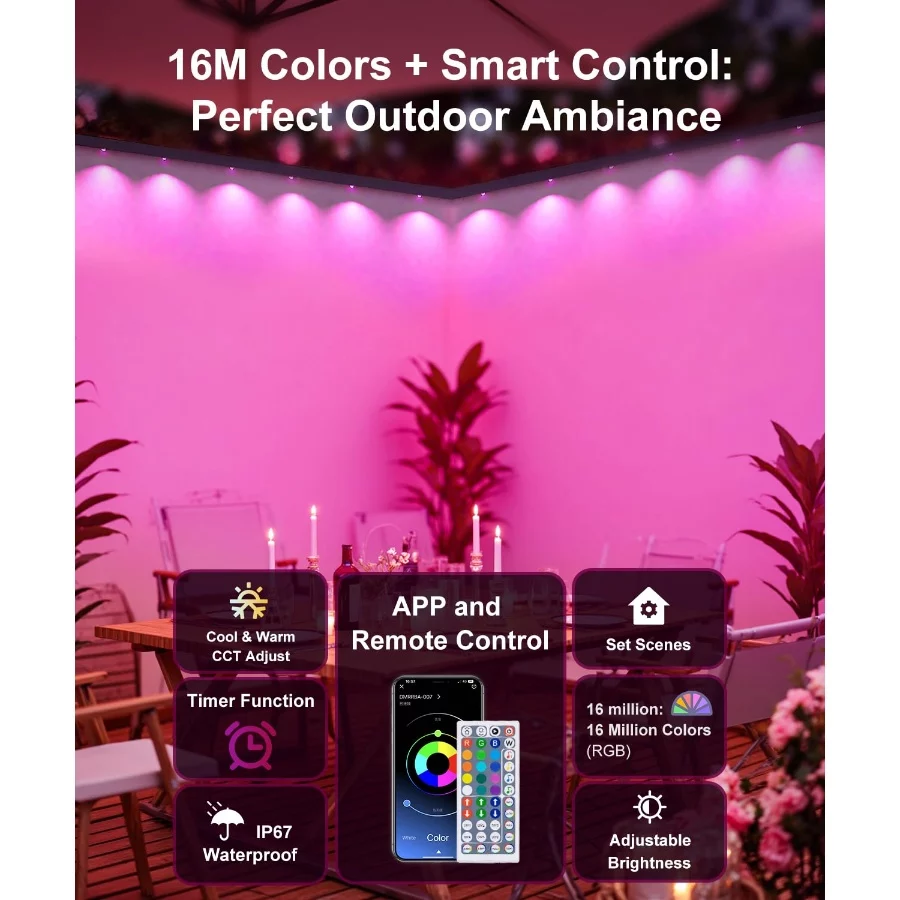 150Ft Permanent Outdoor Lights,Smart RGB Outdoor Lights with Remote APP Control, IP67 Waterproof Out - 03 150Ft Permanent Outdoor LightsSmart RGB Outdoor Lights with Remote APP Control IP67 Waterproof Out 03