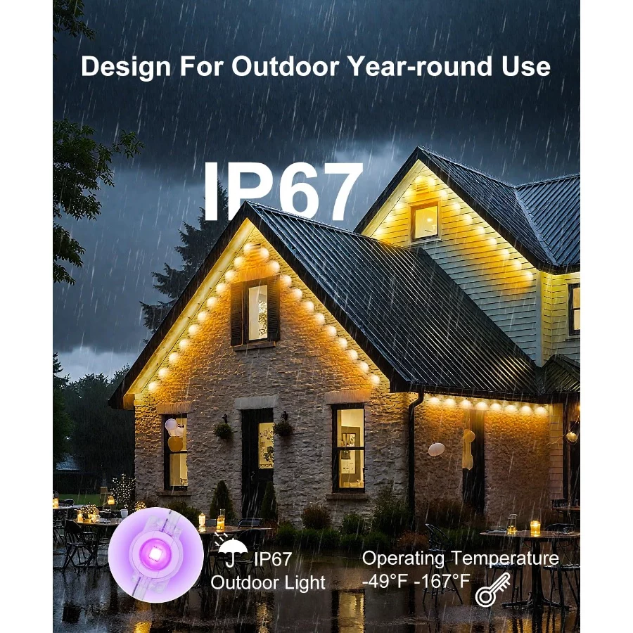 150Ft Permanent Outdoor Lights,Smart RGB Outdoor Lights with Remote APP Control, IP67 Waterproof Out - 05 150Ft Permanent Outdoor LightsSmart RGB Outdoor Lights with Remote APP Control IP67 Waterproof Out 05
