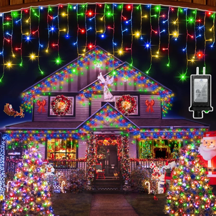 1620 LED Christmas Outdoor Lights with 360 Drops, 164ft Hanging Curtain Lights with 8 Modes Timer & - 07 1620 LED Christmas Outdoor Lights with 360 Drops 164ft Hanging Curtain Lights with 8 Modes Timer 07