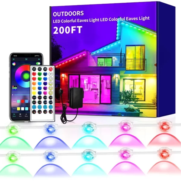 200FT Smart Permanent RGB LED Outdoor Lights, IP67 Waterproof APP Control Eaves Lighting for Home Roof, Garden, Christmas & Holiday Decoration