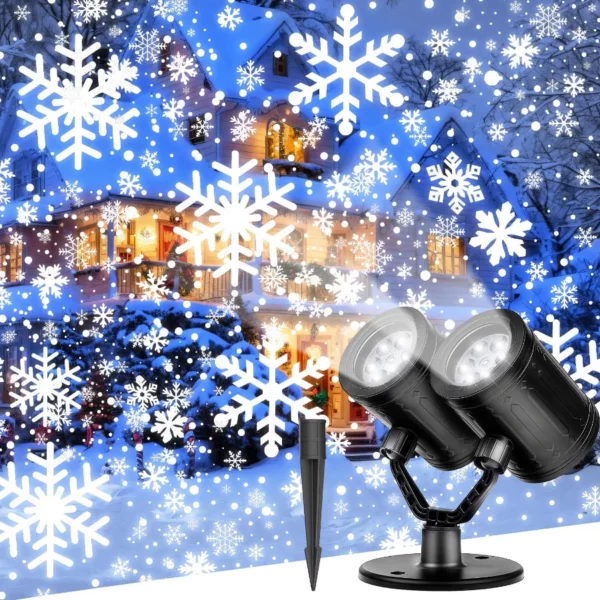 Upgraded 2025 Dual Head LED Snowflake Projector Lights, Waterproof Christmas Snowfall Lamp with Timer for Indoor Outdoor Xmas Decoration