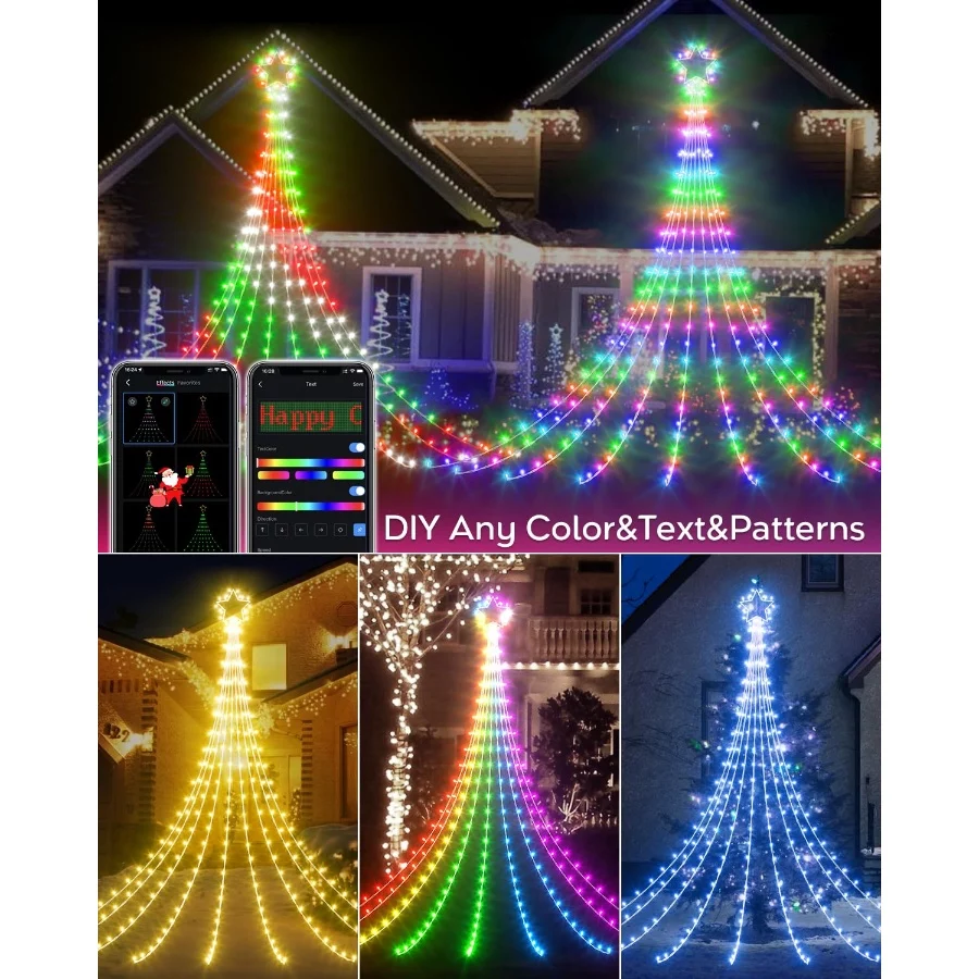 23FT Outdoor Christmas Decorations Star String Lights, Smart RGB Led Tree Lights Waterfall DIY Prese - 02 23FT Outdoor Christmas Decorations Star String Lights Smart RGB Led Tree Lights Waterfall DIY Prese 02