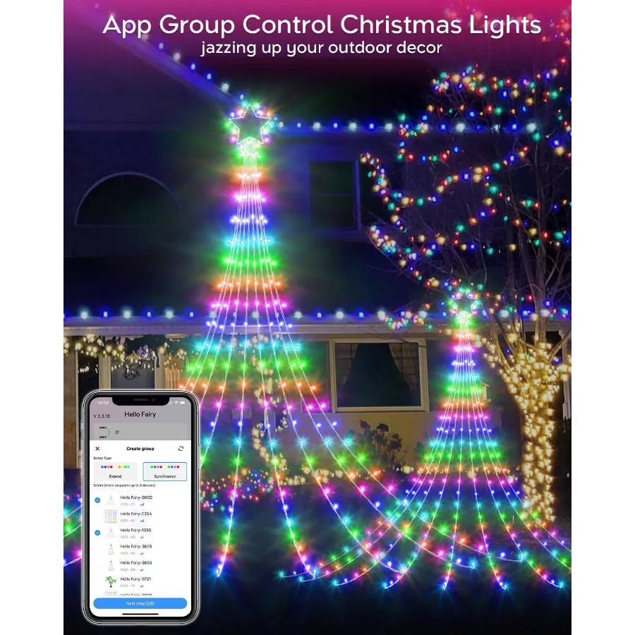 23FT Outdoor Christmas Decorations Star String Lights, Smart RGB Led Tree Lights Waterfall DIY Prese - 04 23FT Outdoor Christmas Decorations Star String Lights Smart RGB Led Tree Lights Waterfall DIY Prese 04