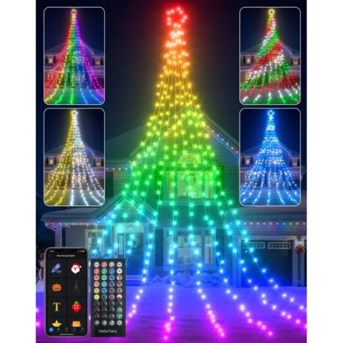 23FT Outdoor Christmas Decorations Star String Lights Smart RGB Led Tree Lights Waterfall DIY Prese 07