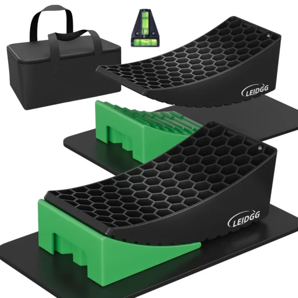 Heavy Duty RV Camper Levelers 2 Pack, Dual Axle Ramp Blocks with Chocks, Anti-Slip Mats & Carrying Bag 35,000lbs