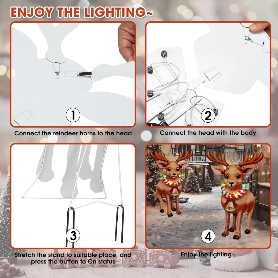2pk Solar Metal Yard Stake Lights Christmas Decoration Reindeer Stake Colored Flashing LED Lights fo - 02 2pk Solar Metal Yard Stake Lights Christmas Decoration Reindeer Stake Colored Flashing LED Lights fo 02