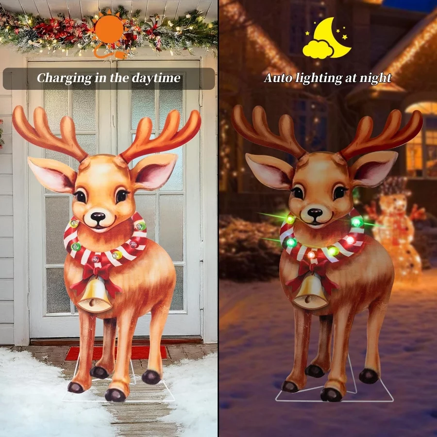 2pk Solar Metal Yard Stake Lights Christmas Decoration Reindeer Stake Colored Flashing LED Lights fo - 03 2pk Solar Metal Yard Stake Lights Christmas Decoration Reindeer Stake Colored Flashing LED Lights fo 03