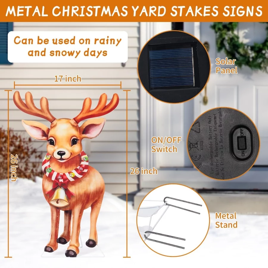 2pk Solar Metal Yard Stake Lights Christmas Decoration Reindeer Stake Colored Flashing LED Lights fo - 06 2pk Solar Metal Yard Stake Lights Christmas Decoration Reindeer Stake Colored Flashing LED Lights fo 06