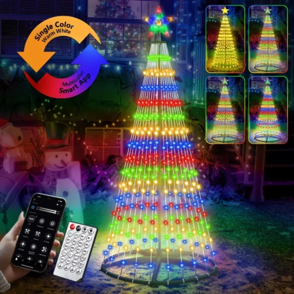 6FT 296 LED Smart Prelit Christmas Cone Tree, 30+ Color Changing Modes App Control Light Show Tree with Music Sync & Remote for Indoor Outdoor