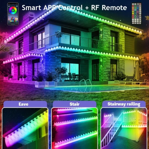 300FT Permanent Outdoor RGB Lights IP67 Waterproof with Smart App Control Remote DIY Scene Modes 03