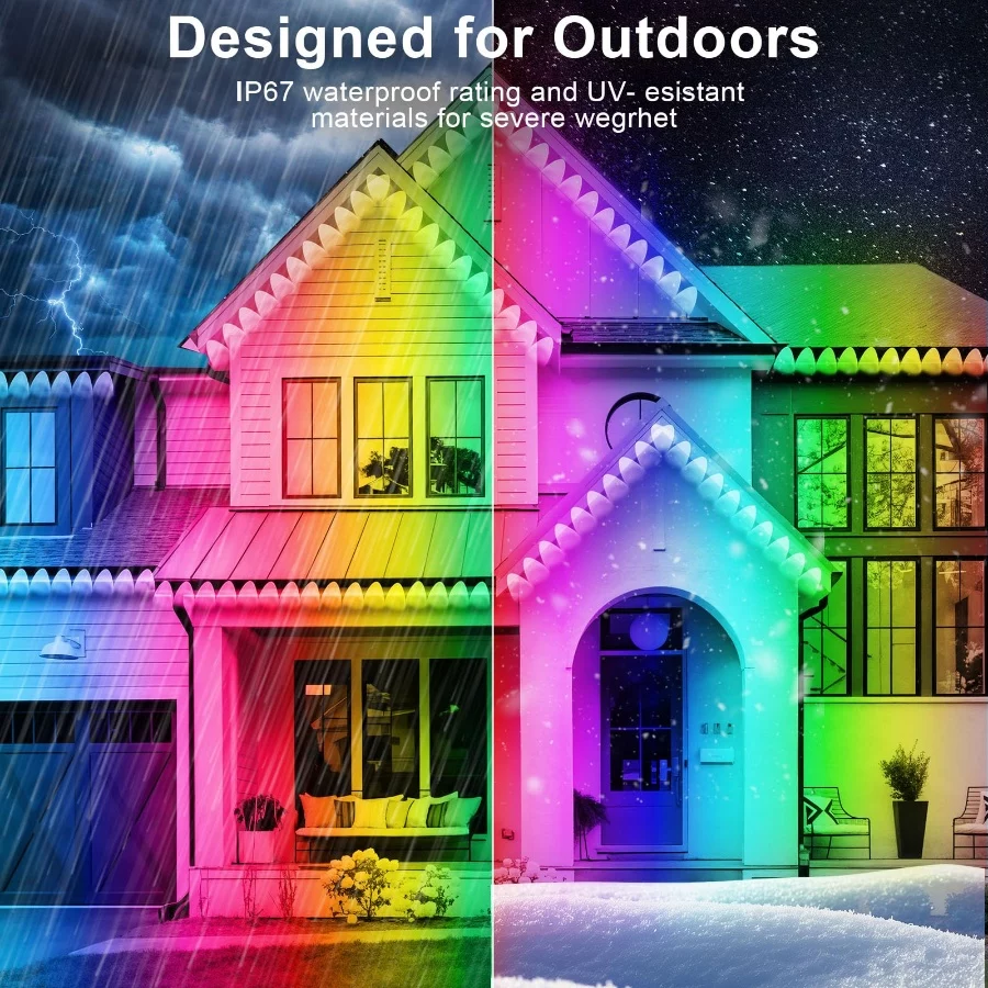 300FT Permanent Outdoor RGB Lights - IP67 Waterproof with Smart App Control Remote, DIY Scene Modes, - 05 300FT Permanent Outdoor RGB Lights IP67 Waterproof with Smart App Control Remote DIY Scene Modes 05