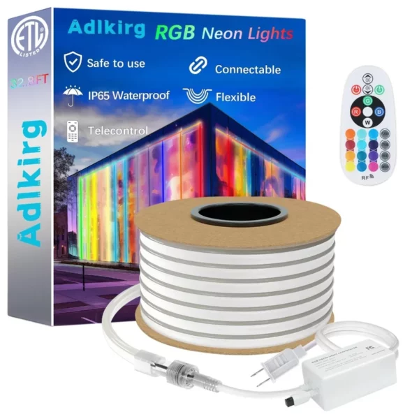 32.8FT ETL Certified RGB Neon Rope Lights, Dimmable Waterproof LED Strip with Remote for Indoor Outdoor, Bedroom, and Party Decor