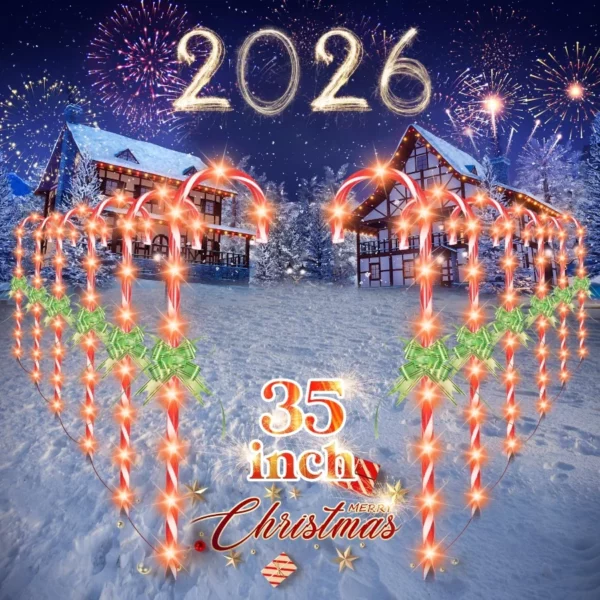 35" LED Christmas Candy Cane Lights 12 Pack – 8 Modes Pathway Yard Garden Outdoor Decorations with 29V Safe Plug In