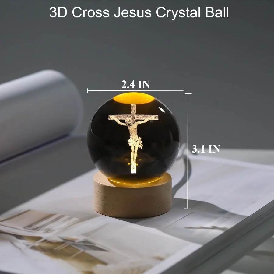 3D Crystal Cross Jesus Figurine Statue, 3D Jesus Nativity Scene Crystal Ball Night Light with Cross - 03 3D Crystal Cross Jesus Figurine Statue 3D Jesus Nativity Scene Crystal Ball Night Light with Cross 03