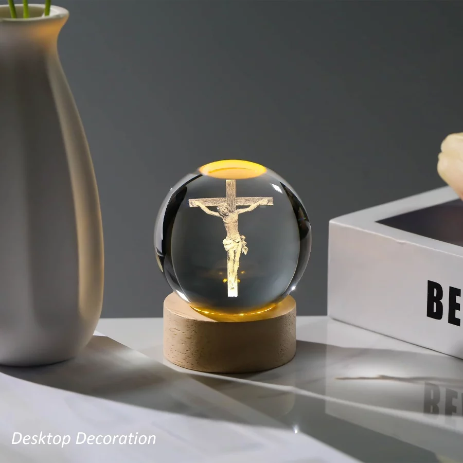 3D Crystal Cross Jesus Figurine Statue, 3D Jesus Nativity Scene Crystal Ball Night Light with Cross - 04 3D Crystal Cross Jesus Figurine Statue 3D Jesus Nativity Scene Crystal Ball Night Light with Cross 04