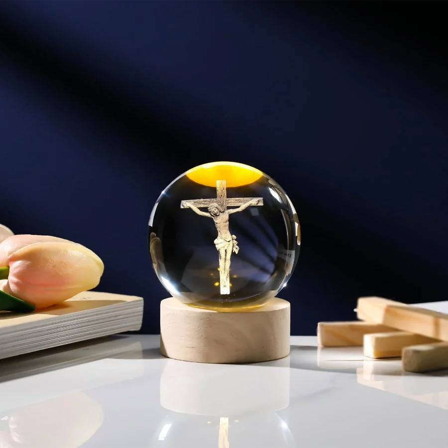 3D Crystal Cross Jesus Figurine Statue, 3D Jesus Nativity Scene Crystal Ball Night Light with Cross - 05 3D Crystal Cross Jesus Figurine Statue 3D Jesus Nativity Scene Crystal Ball Night Light with Cross 05
