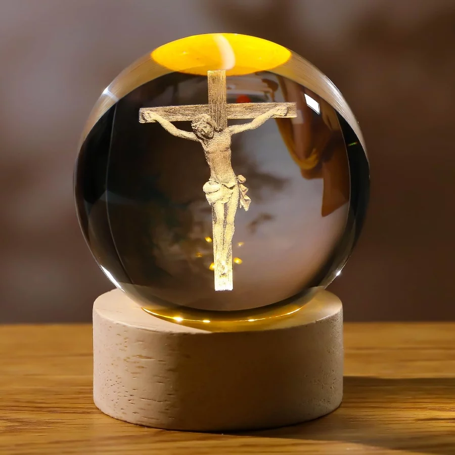 3D Crystal Cross Jesus Figurine Statue, 3D Jesus Nativity Scene Crystal Ball Night Light with Cross - 07 3D Crystal Cross Jesus Figurine Statue 3D Jesus Nativity Scene Crystal Ball Night Light with Cross 07