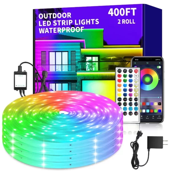 400FT Waterproof Outdoor LED Strip Light, 2 Rolls RGB Rope Lights with App Remote, Music Sync for Pool, Roof, Bedroom Décor