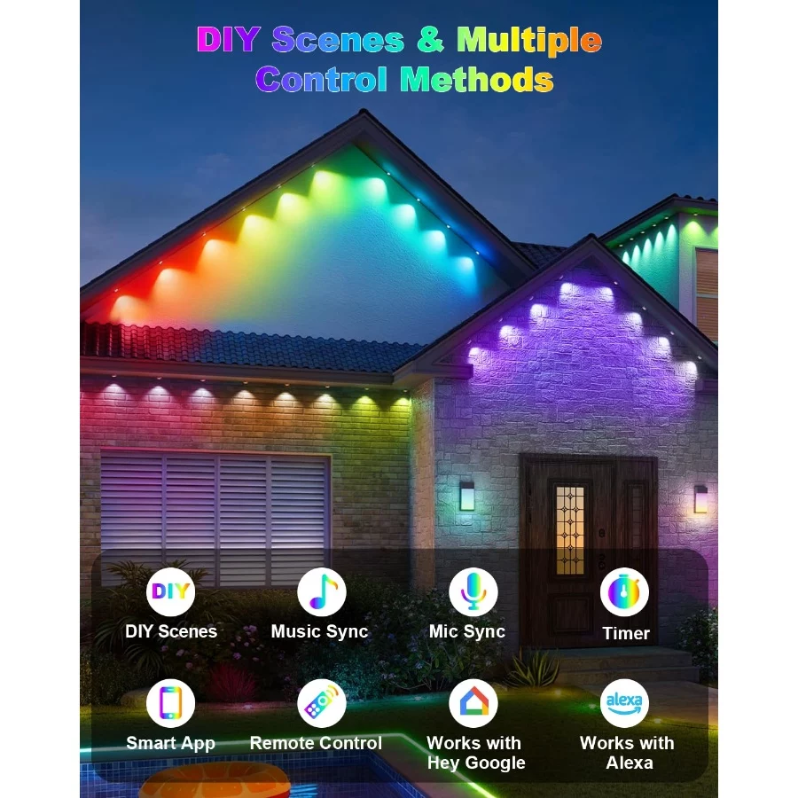 50ft Permanent Outdoor Lights for House,Smart RGB+IC LED Christmas Lights Outside with 16 Million DI - 03 50ft Permanent Outdoor Lights for HouseSmart RGBIC LED Christmas Lights Outside with 16 Million DI 03