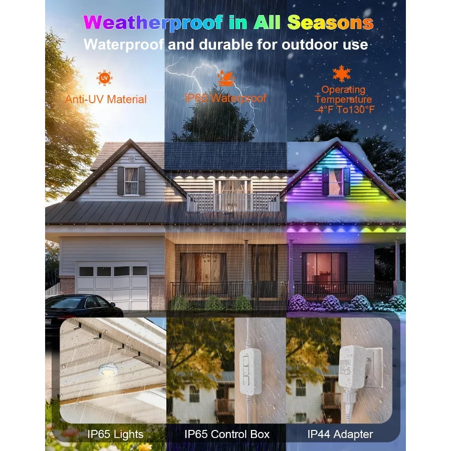 50ft Permanent Outdoor Lights for House,Smart RGB+IC LED Christmas Lights Outside with 16 Million DI - 04 50ft Permanent Outdoor Lights for HouseSmart RGBIC LED Christmas Lights Outside with 16 Million DI 04
