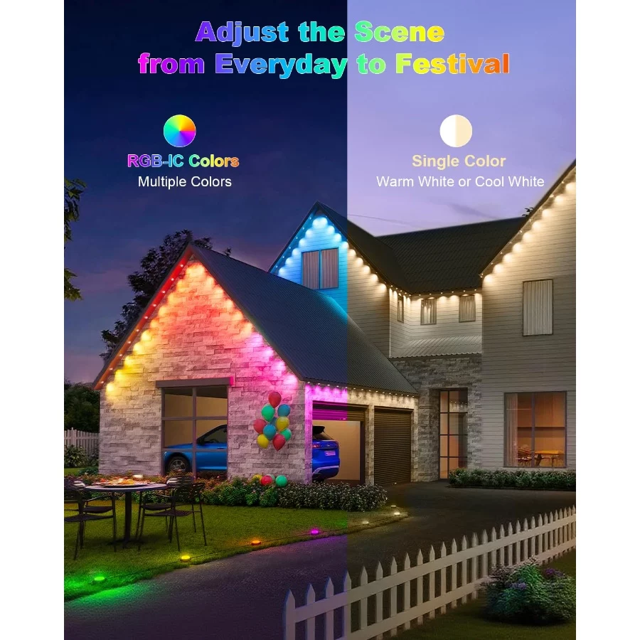50ft Permanent Outdoor Lights for House,Smart RGB+IC LED Christmas Lights Outside with 16 Million DI - 05 50ft Permanent Outdoor Lights for HouseSmart RGBIC LED Christmas Lights Outside with 16 Million DI 05