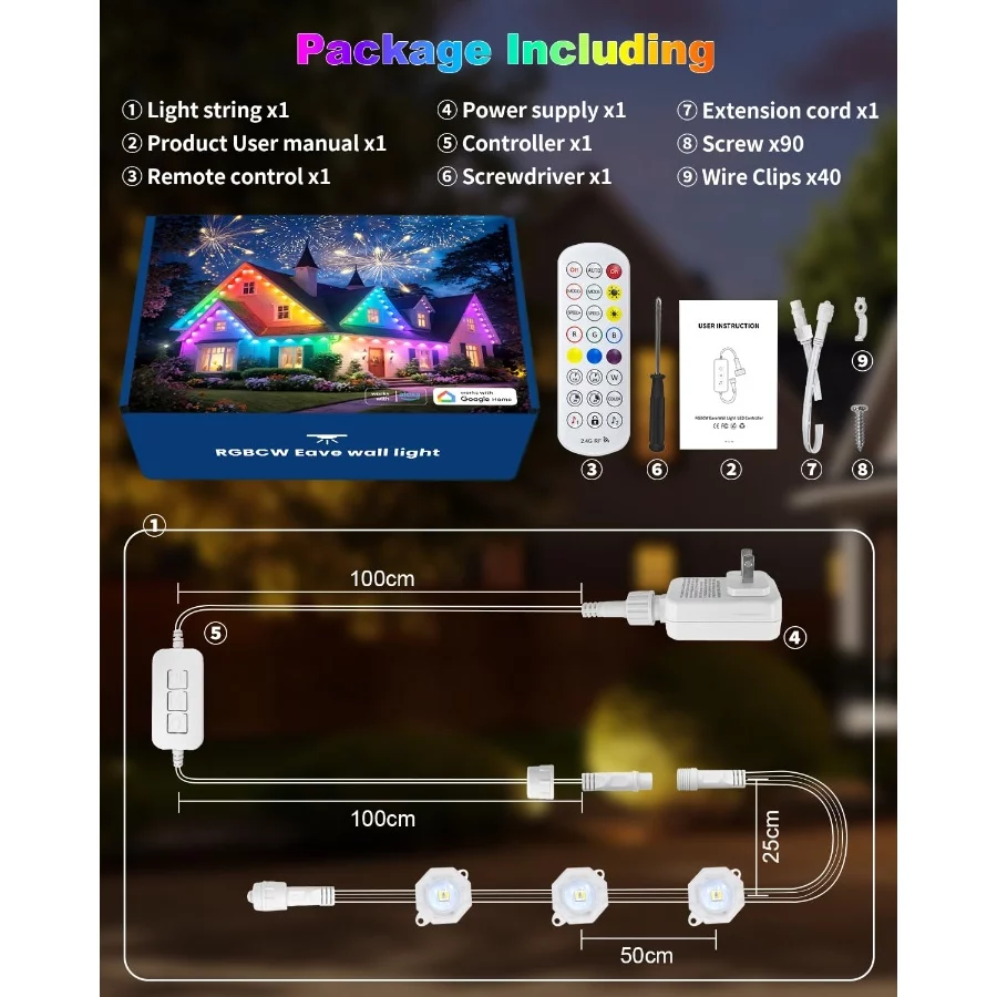 50ft Permanent Outdoor Lights for House,Smart RGB+IC LED Christmas Lights Outside with 16 Million DI - 07 50ft Permanent Outdoor Lights for HouseSmart RGBIC LED Christmas Lights Outside with 16 Million DI 07