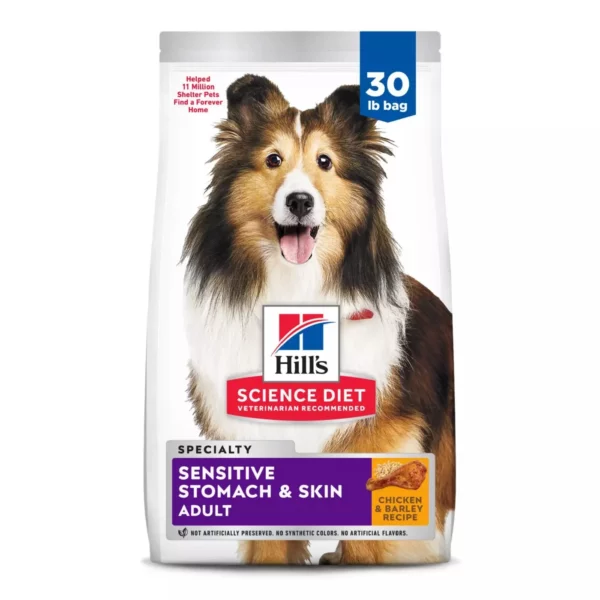Hill’s Science Diet Adult Dog Food – Sensitive Stomach and Skin, Chicken and Barley Recipe, 30 lb Bag
