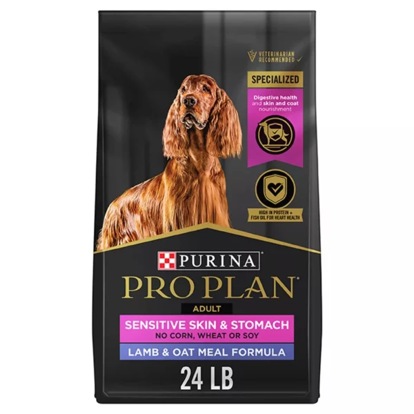 Purina Pro Plan Adult Dog Food – Sensitive Skin and Stomach, Lamb and Oat Meal Formula, 24 lb Bag