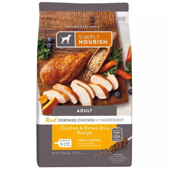 Simply Nourish Adult Dog Food – Chicken and Brown Rice Recipe, 15 lb Bag